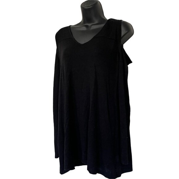 Knit by Hampshire Studio Cold Shoulder Top Black Misses Size Medium - Picture 1 of 4
